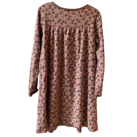 Hanna Andersson Girls Dress 130 US 8 Cotton Taupe Pink Floral Long Sleeve - Picture 3 of 8